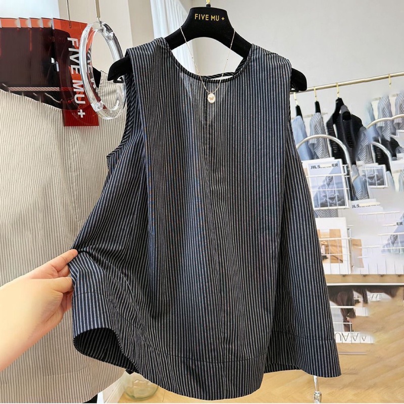 Korean Style Loose Vest for Women 2025 Summer New Casual Simple Elegant A-Line Striped Shirt Sleeveless Top Korean Style Loose Vest for Women 2025 Summer New Casual Simple Elegant A-Line Striped Shirt Sleeveless Top