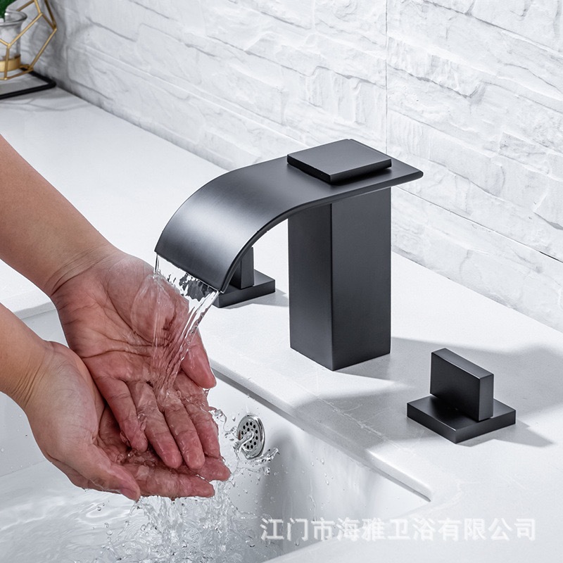 Washbasin, washbasin, split faucet, waterfall bathroom, three-hole washbasin, countertop, cold and hot faucet, three-piece set details Picture