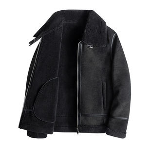 2024 New Style Fur All-In-One Men's Short Motorcycle Lapel Flight Suit Handsome Pu Leather Jacket Trendy Jacket