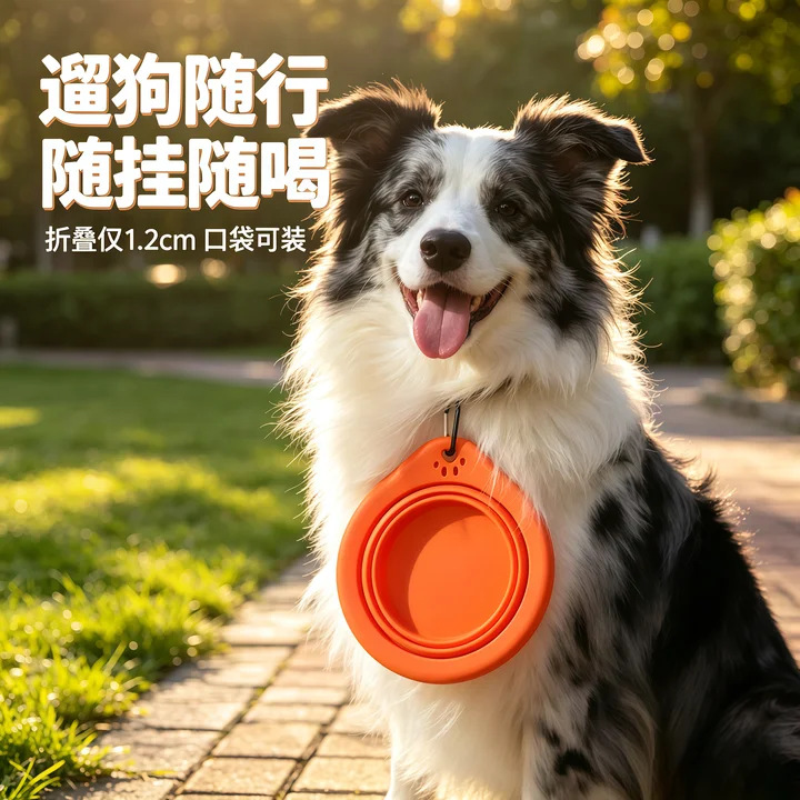 宠物用品折叠碗外出便携狗碗硅胶猫碗随行水碗户外喝水碗猫狗通用