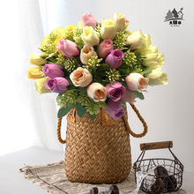 跨境热卖高档开心玫北欧皇后玫瑰茶花 仿真花假花装饰家居批发