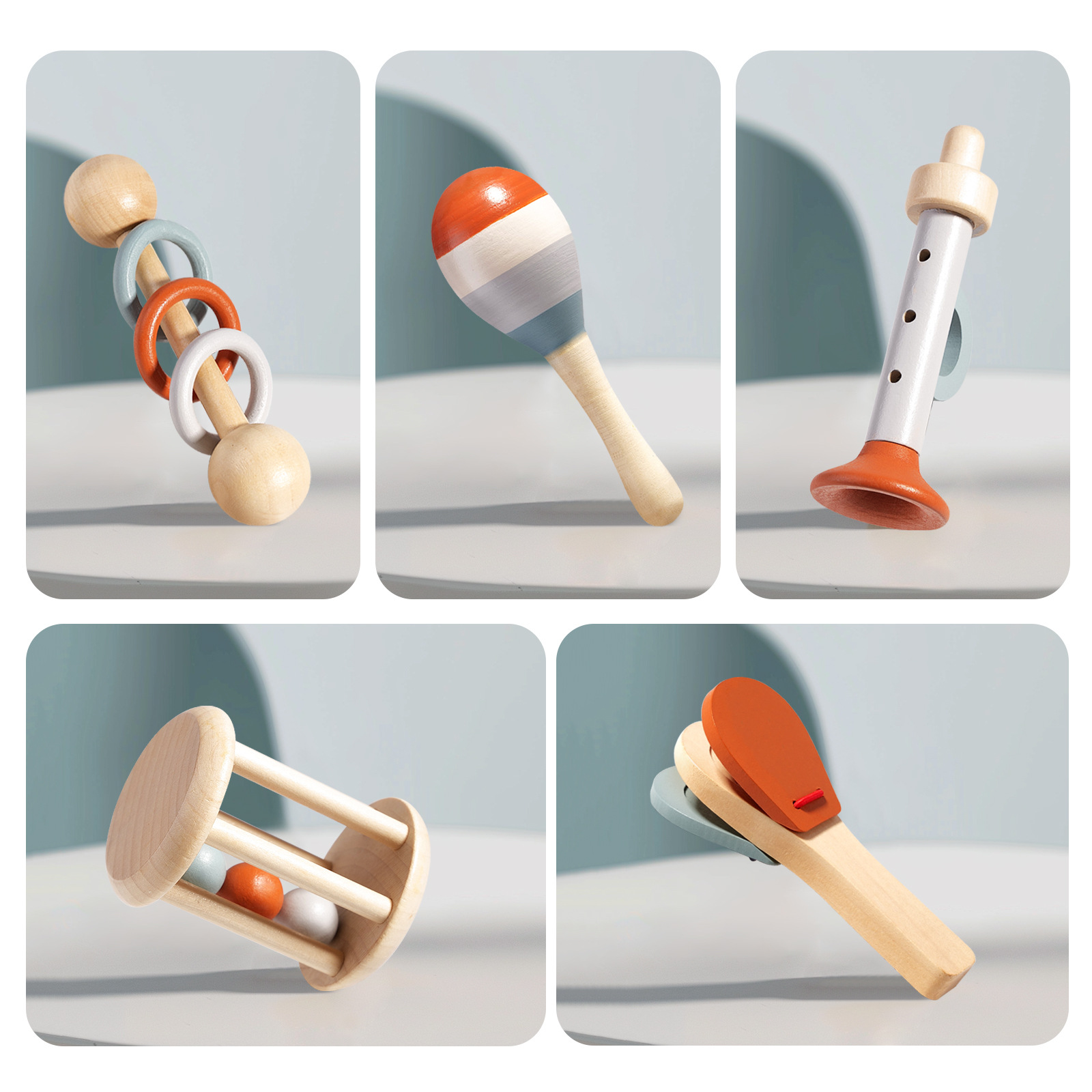 Juguetes transfronterizos CE / CPC para niños de madera Orf juego de instrumentos musicales de martillo de arena placas de campana tranquilizadora campana de cama juguete