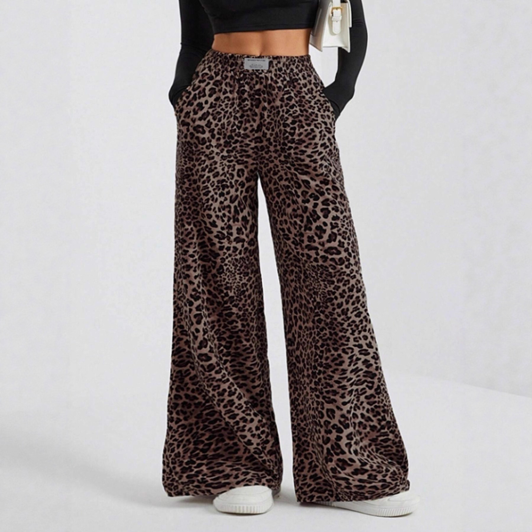 European American Autumn And Winter New Cross-border Bestseller Leopard Print Woven Women's Wide-leg Elastic_voghion.com