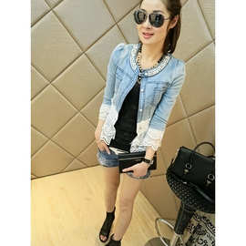 Z 37724 Lace Patch Beaded Denim Jacket 蕾丝拼接钉珠牛仔外套