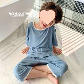 儿童短袖冰丝套装夏季男童女童休闲睡衣中大童薄款半袖空调家居服