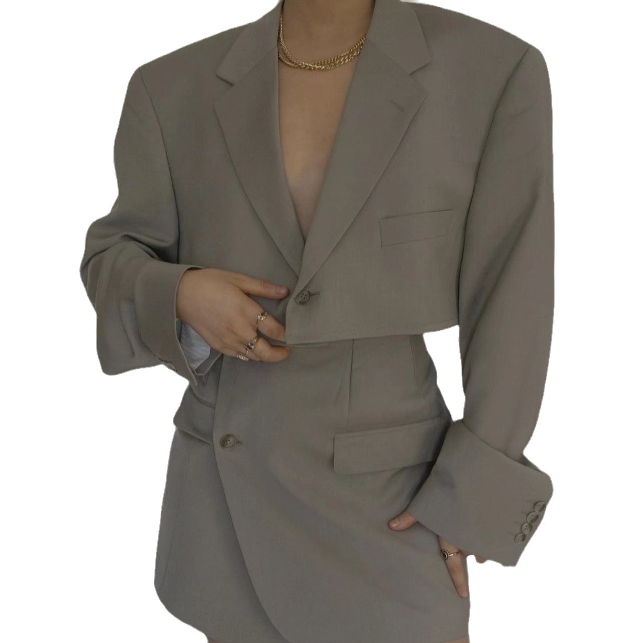 2022 New Women's Wear Autumn/Winter Gray Temperament Commuting Suit Set_voghion.com