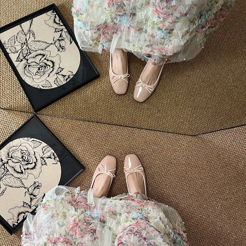 法式小个子内增高浅口平底芭蕾舞单鞋女复古蝴蝶结一脚蹬单鞋|undefined