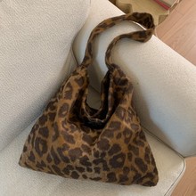 韩系豹纹毛呢单肩包布包大容量时尚托特包腋下包秋冬复古热卖女包