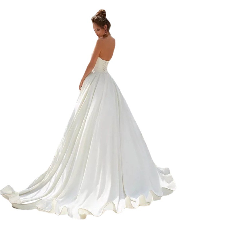 Amazon europeo y americano 2021 satén vestido de novia vestido largo flaco hombro miel Amazon dama de honor grupo