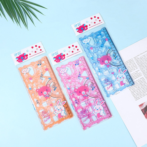 Factory Direct Sale Straight Ruler Children's Brain Development Multi-functional Transforming Myriad Flowers Ruler Student Drawing Set Ruler