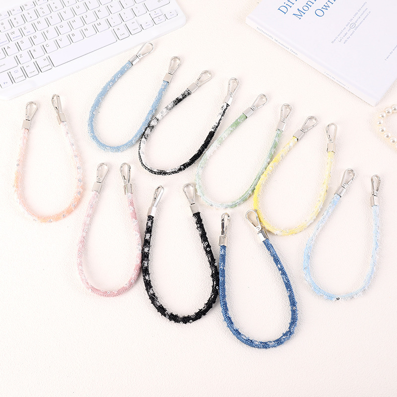 时尚百搭渐变牛仔布手提链装饰包包挂件高级感亮片防丢手机挂件