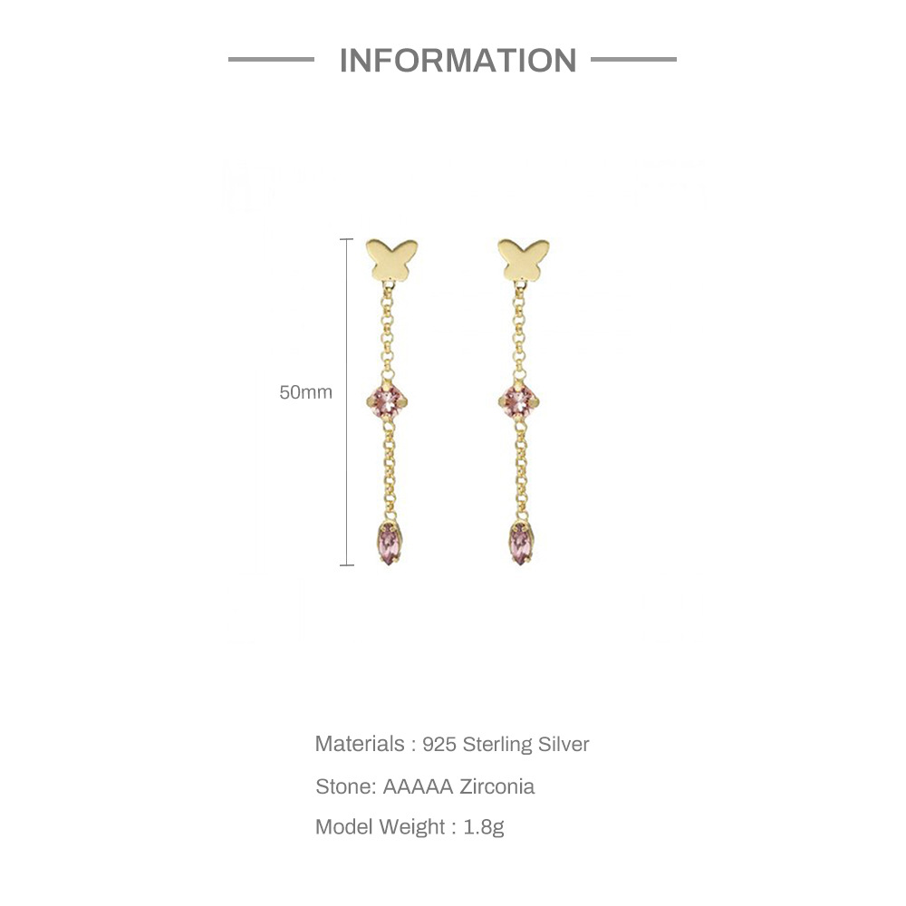 Fashion Butterfly Sterling Silver Plating Zircon Drop Earrings 1 Pair