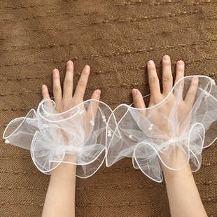 Bridal Mesh Sleeves Manufacturer Wholesale Lace Pearl Thin Sun Protection Accessories Shooting Wedding Gloves Dress Gauze Sleeves