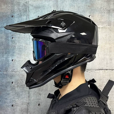 Men and Women Go-Kart Rally Helmet: Motosiklet kaskı (dəbilqə) - bright-black-with-666-color-mirror-and-free-gloves-and-mask-s