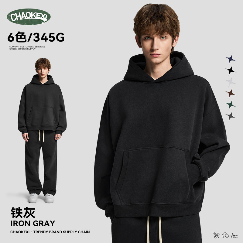 CKX跨境男装秋冬新款男士街头嘻哈连帽卫衣男加绒宽松套头衫批发|undefined