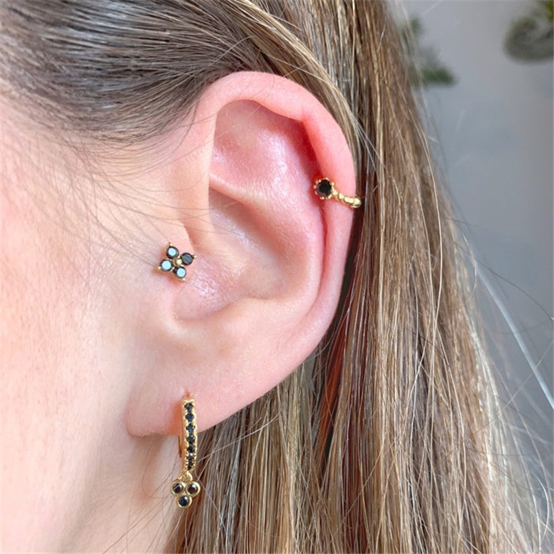 INS Style Geometric Sterling Silver Plating Zircon Earrings 1 Pair