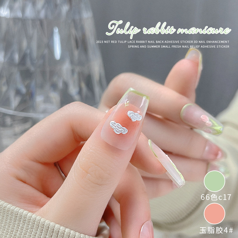 Tulipán uñas alivio pegatinas 2023 nueva celebridad en línea de encaje conejo uñas decoraciones 3D 3D calcomanías