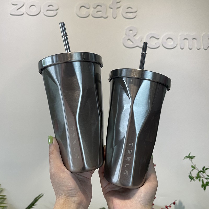304 Stainless Steel Tesla Thermos Coffee Cup Creative Simple Atmospheric Diamond-Shaped Outdoor Gradient Color