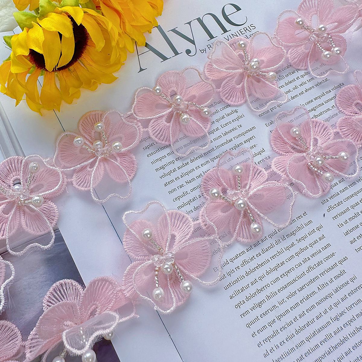 Accesorios de Ropa DIY de Doble Capa en Color Sólido, Encaje Lolita, Decoración Hecha a Mano con Cuentas de Cristal y Flores para Muñecas