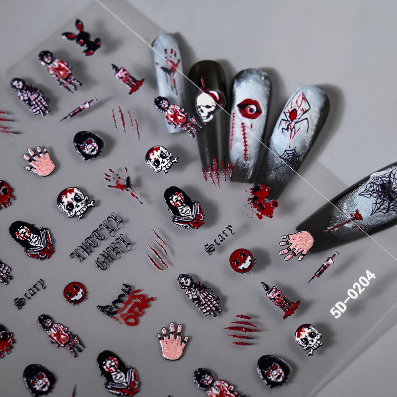 Nail Art Embossed Sticker Halloween Dark Skull Ghost All Hallow Mas Witch Nail Decoration Sticker