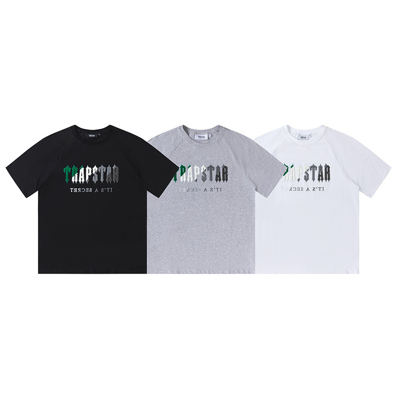 Verano nuevo trapstar letras verde blanco gris gradiente de color bordado toalla traje casual hombres y mujeres pareja mismo estilo