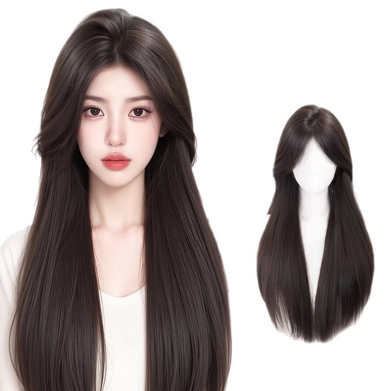 Connie Vollkopf-Wig für Frauen, Natürliche Optik, Voluminös, Täglicher Gebrauch, Mittelscheitel, Schwarzes Langhaar