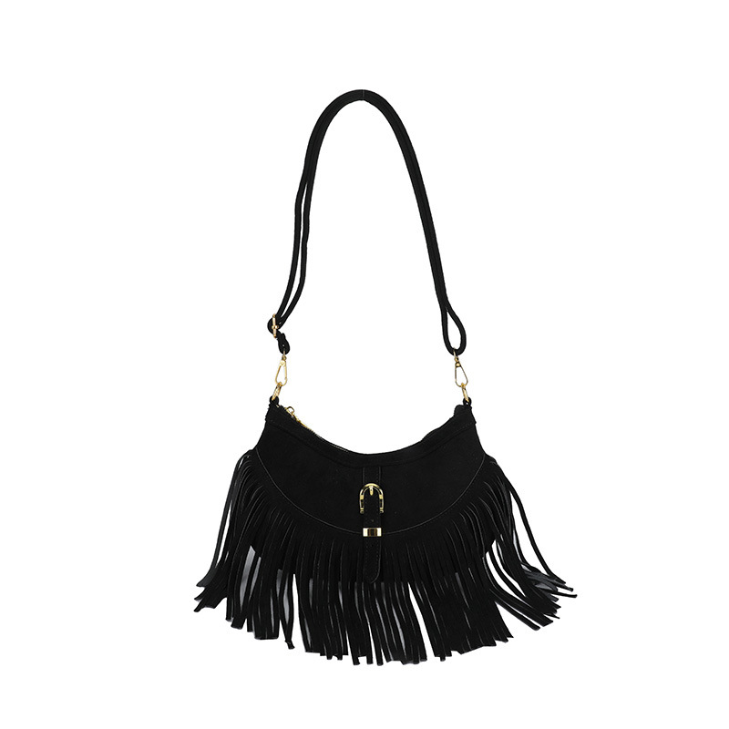 American Retro Deerskin Tassel Bag For Women 2025 Autumn New Maillard Saddle Bag Ethnic Style Shoulder Crossbody Bag - Thumbnail 8