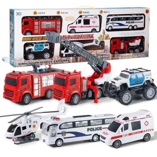 Children's Large Toy Car Set Urban Rescue Team Fire Engine Bus Inertia Car 3-in-1 for 6-Year-Old Boys