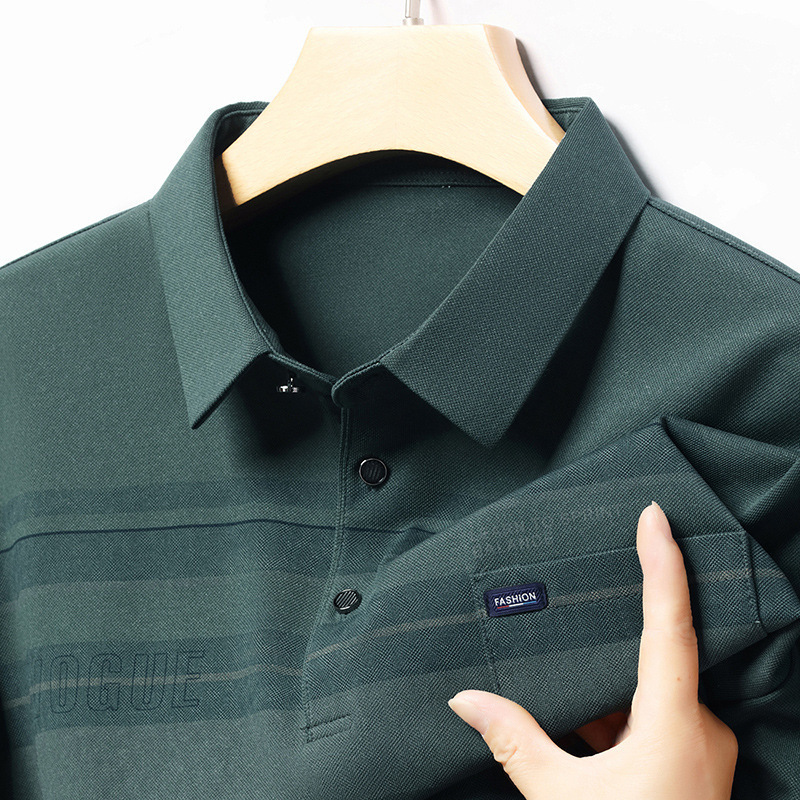 Middle-aged Men's Long-sleeved T-shirt Spring and Autumn New Lapel Top Dad's Bottoming Polo Shirt Real Pocket Autumn Clothes