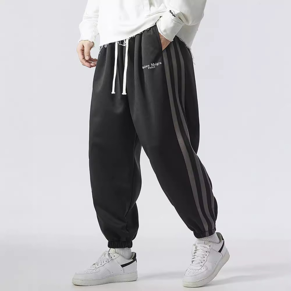 2XL-8XL大码休闲运动裤男束脚三条杠黑色加大加肥肥佬卫裤男生