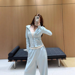 ch 连帽休闲套装马蹄logo连帽外套+长裤女25秋冬8月新品慵懒简约