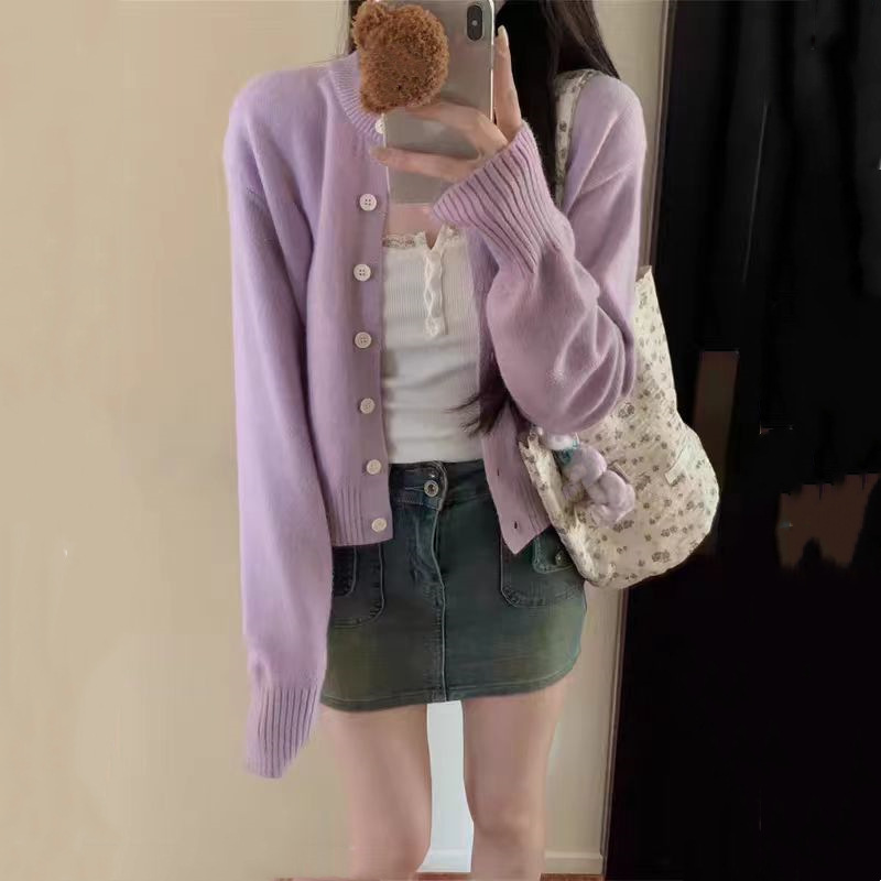 软糯毛衣外套女装秋季新款奶系穿搭气质外穿宽松圆领针织开衫上衣|undefined