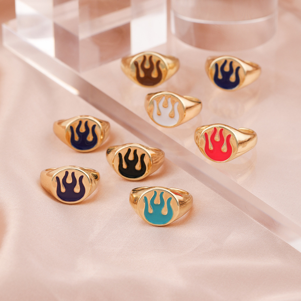 fashion geometric multi-color dripping flame alloy ring