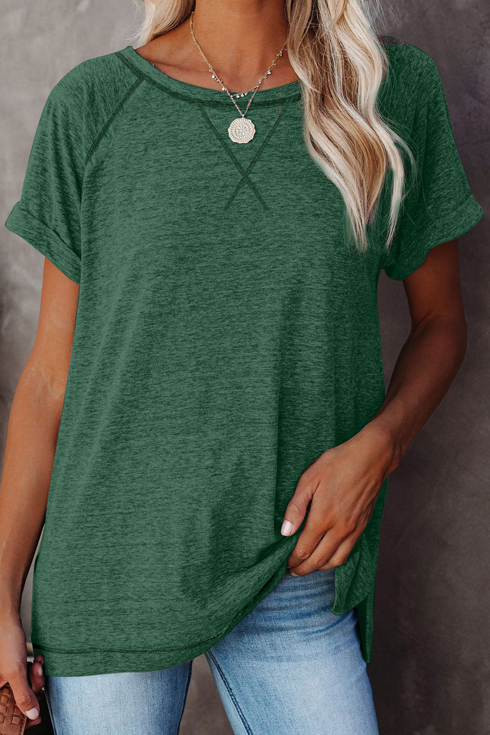 Short-Sleeved T-Shirt Solid Color Contrast Casual T-Shirt NSSI52982