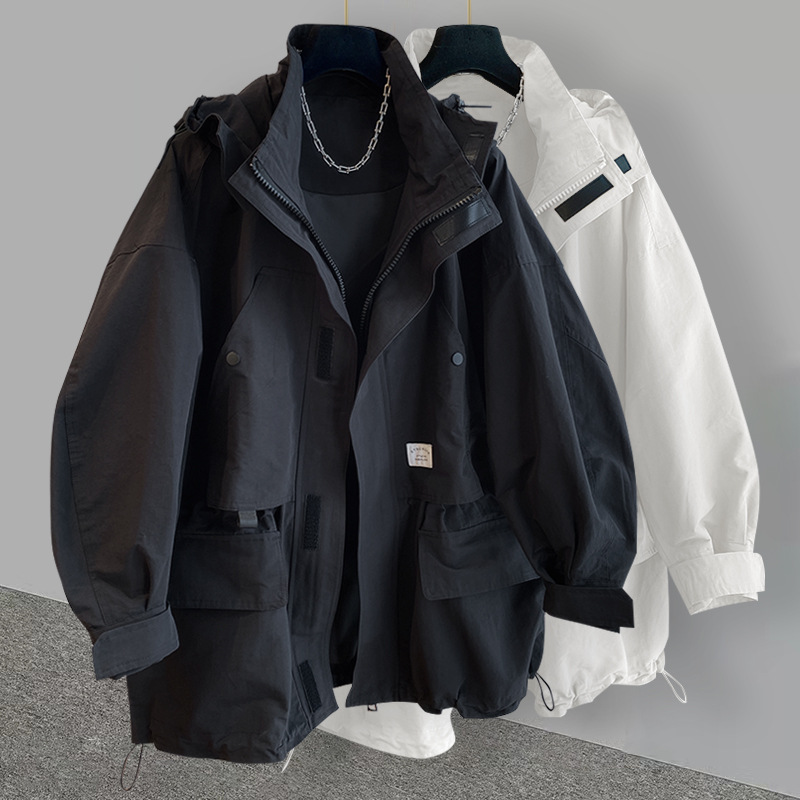 YBrand Workwear Design Hooded Jacket,Men's Spring And Autumn Korean Styley Versatile Loose Jacket Windbreaker
