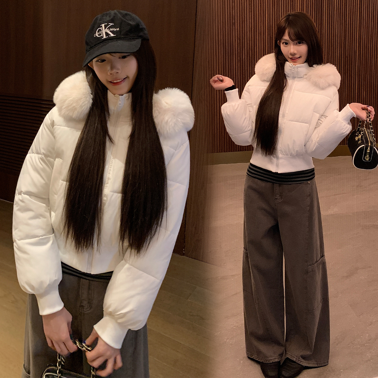 Detachable Hood, High-Waisted, Large Fur Collar, Hooded Short Cotton Jacket for Women, New Winter Style, Slim-Fit Cotton Coat Jacket