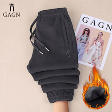 运动裤女春秋款束脚2025新款秋冬加绒黑色棉裤子小个子休闲卫裤