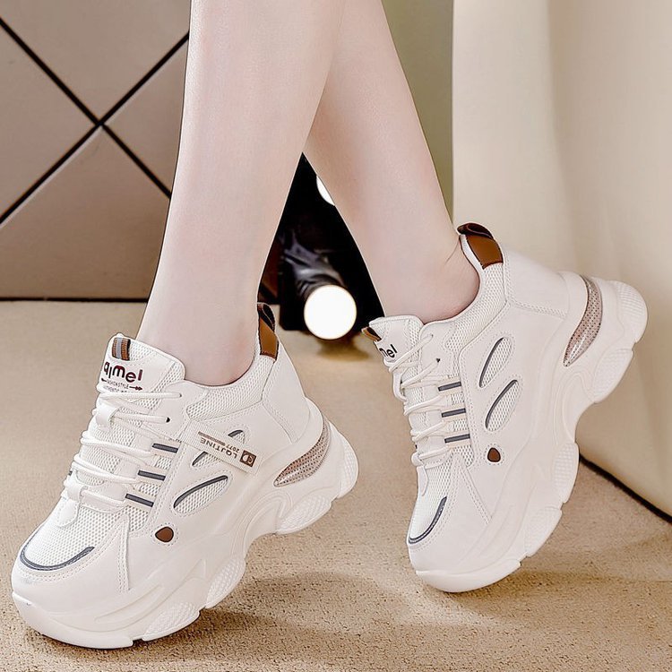 韩版厚底老爹鞋女2025年春秋季新款内增高透气休闲鞋网面运动鞋女