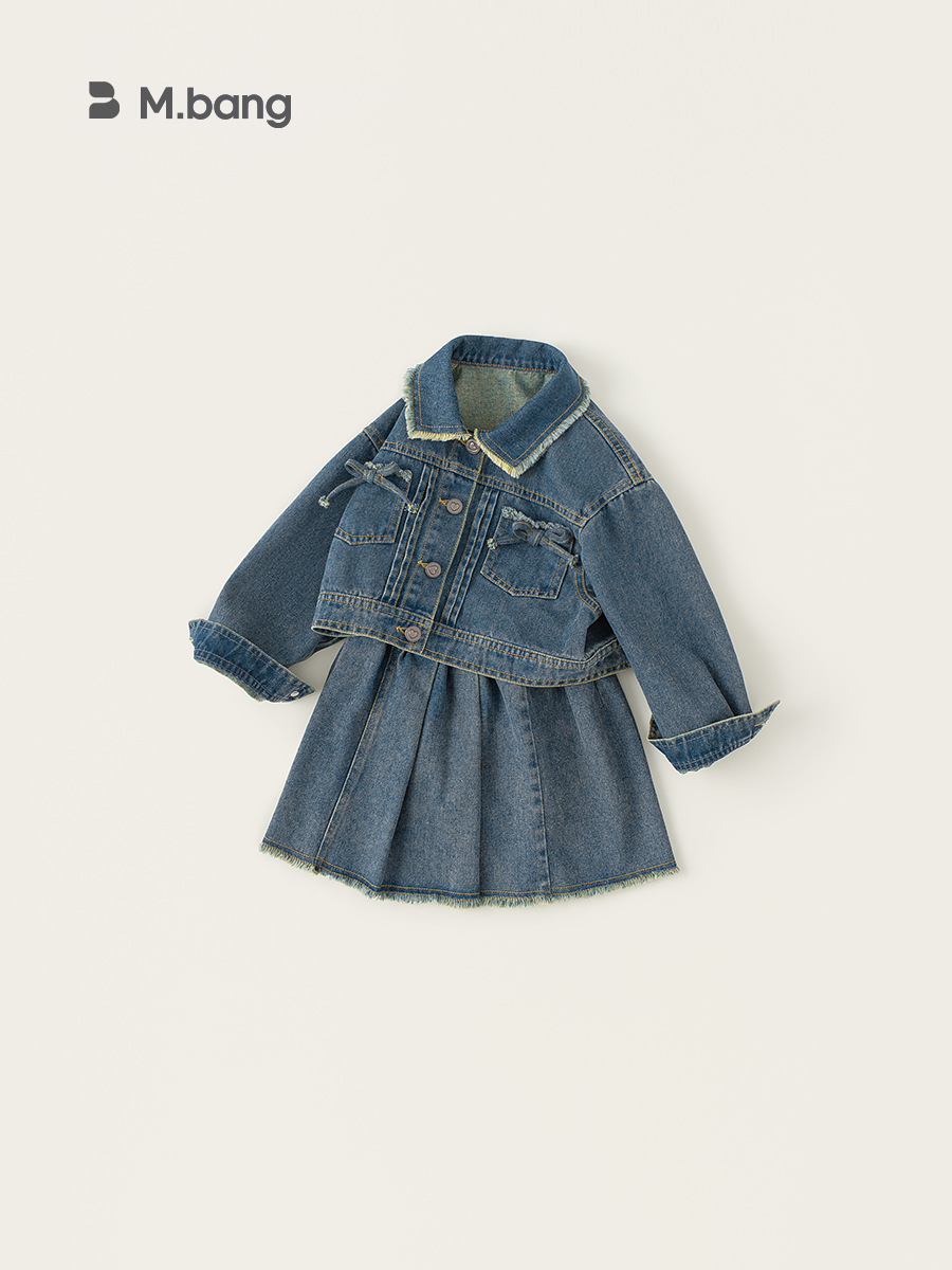 Yubao ropa infantil primavera niña vaquero chaqueta con solapa primavera y otoño niña falda de dos piezas