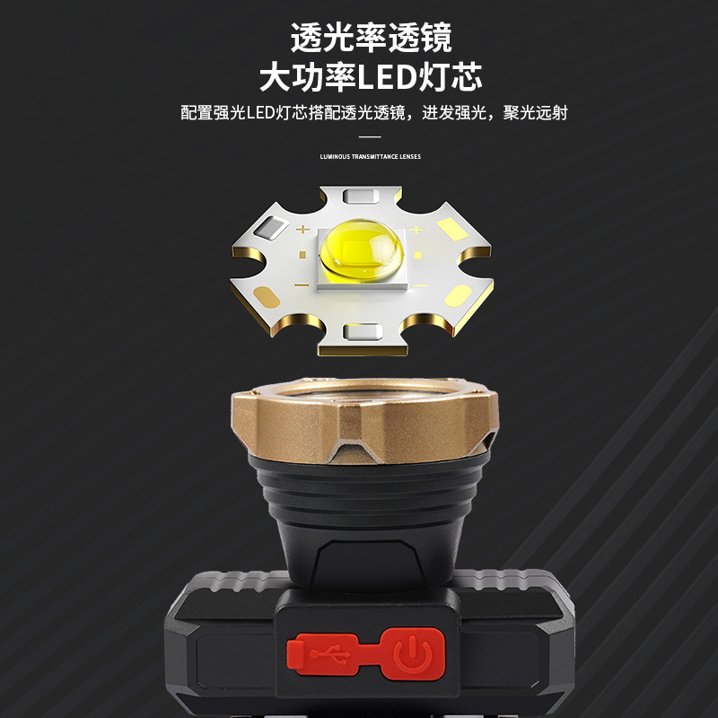 Iluminación al aire libre luz LED super brillante lámpara de cabeza multifuncional fuerte camping pescar USB carga lámpara de cabeza impermeable