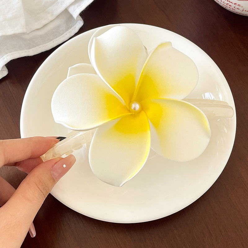 Coreano dulce perla huevo flor de pelo de vacaciones de flores de vacaciones de playa pinzas de cabello de flores