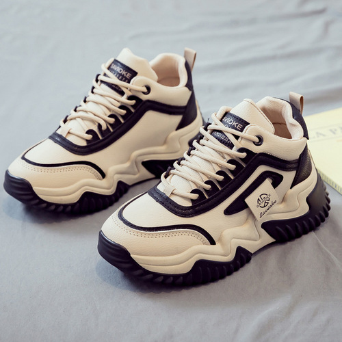 2024 Spring New Style Versatile Dad Shoes Women Thick Sole Height Sports Casual White Sneakers Fall