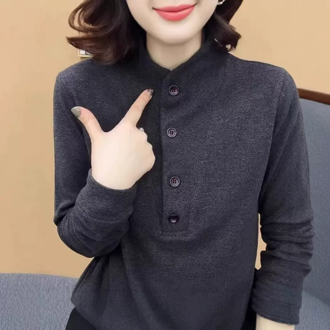 秋冬新款高级灰色长袖t恤女遮肚子减龄时尚显瘦保暖打底衫上衣潮