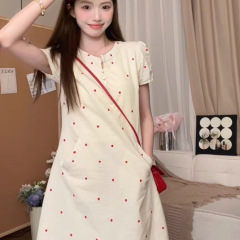 夏季小个子a字波点短裙2025新款法式温柔纯色无袖背心连衣裙子女