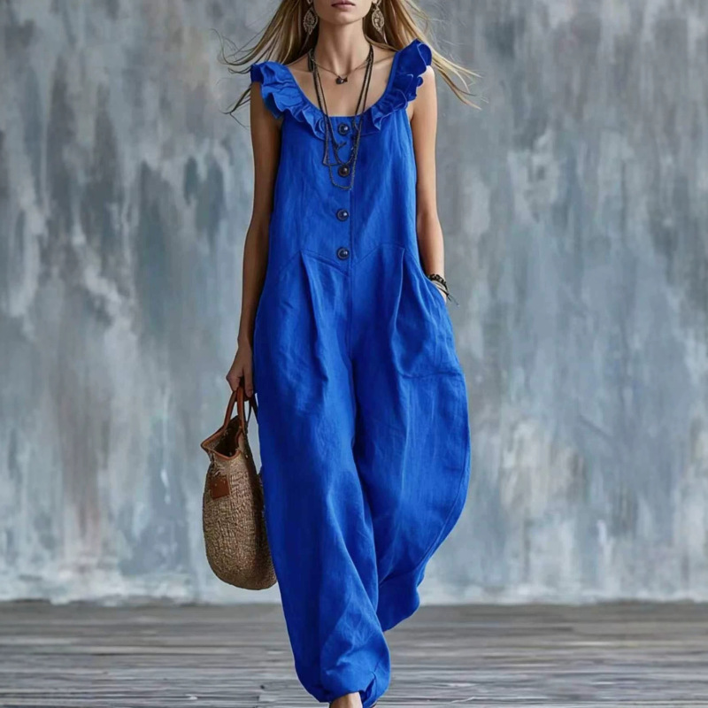 2026 European and American Cross-Border Foreign Trade Amazon New Women's Clothing Elegant Solid Color Bohemian Style Sleeveless Buttoned