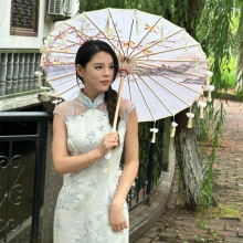 新中式花瓣流苏伞汉服道具古装伞走秀伞旗袍摄影舞蹈油纸伞演出伞