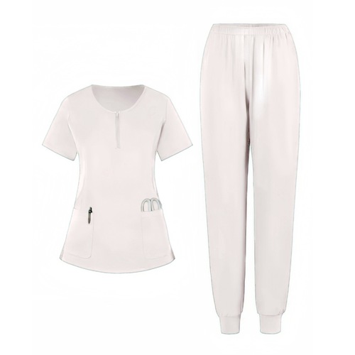 Temu Crew Neck Zipper Doctor Scrub Handwashing Set for Women, Beauty Salon Wellness Leisure Handwashing Clothes Work Suit