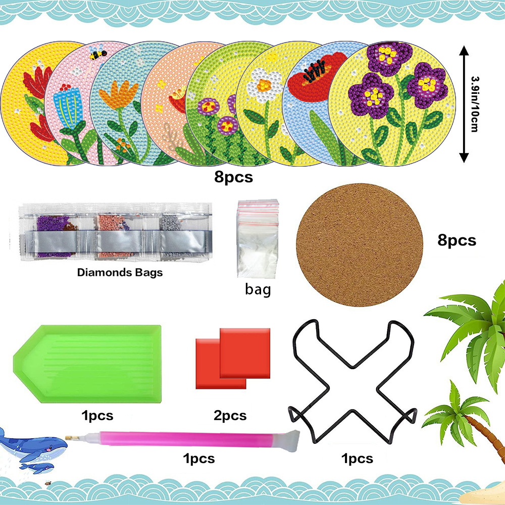 Diamante pintado diy almohadilla de taza aislante de calor tulipan taza acrílico hecha a mano diamante pintado almohadilla de taza