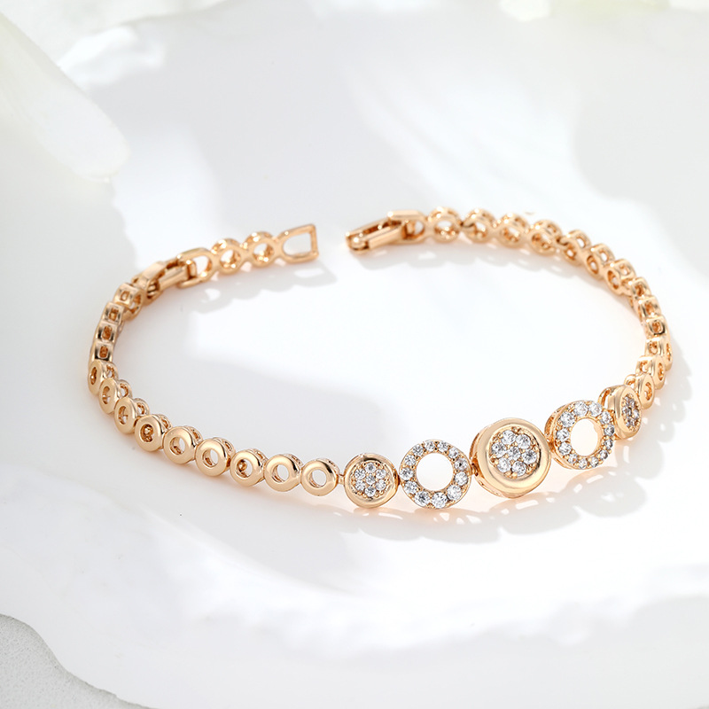 Xuping Europa y los Estados Unidos transfronterizos pulsera retro aleación de cobre chapado 18k color geométrico redondo hueco diseño de joyas de empalme