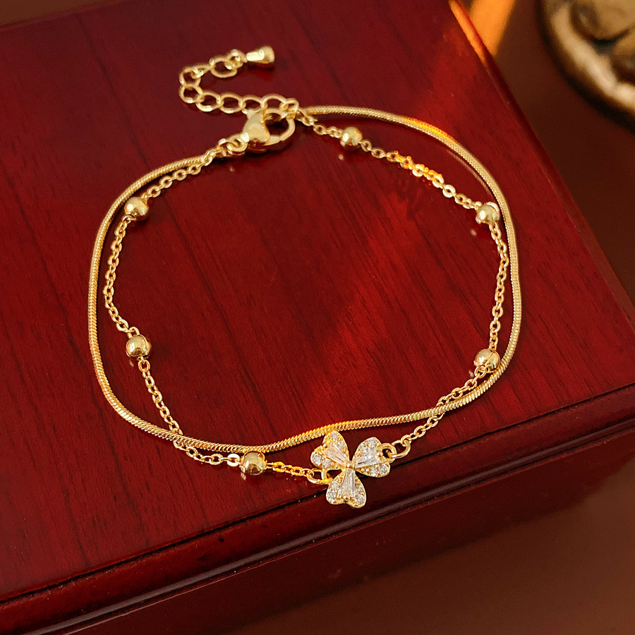 Oro verdadero pulsera de flores de trifolios de piedra pulsera de lujo ligera pulsera de alta calidad moda exquisita joyas al por mayor image 7